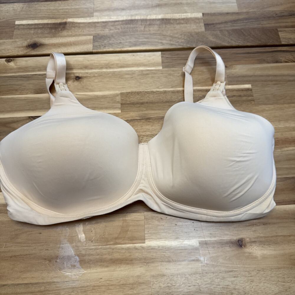 Simple Wishes Nursing Bra Beige Lined‎ Wireless Back Closure EUC 11121 Size 38F